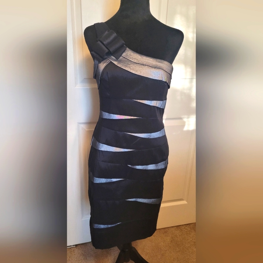 Scarlett Black and Silver One-Shoulder Dress Size 6